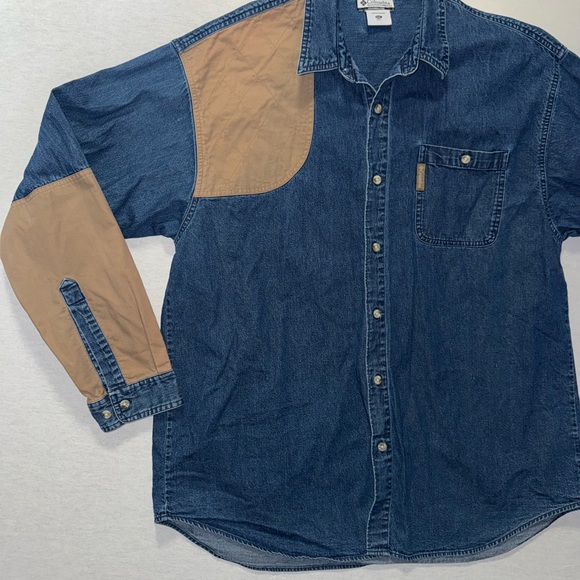 Columbia Blue and Tan Casual Button Down Shirt - Picture 1 of 5
